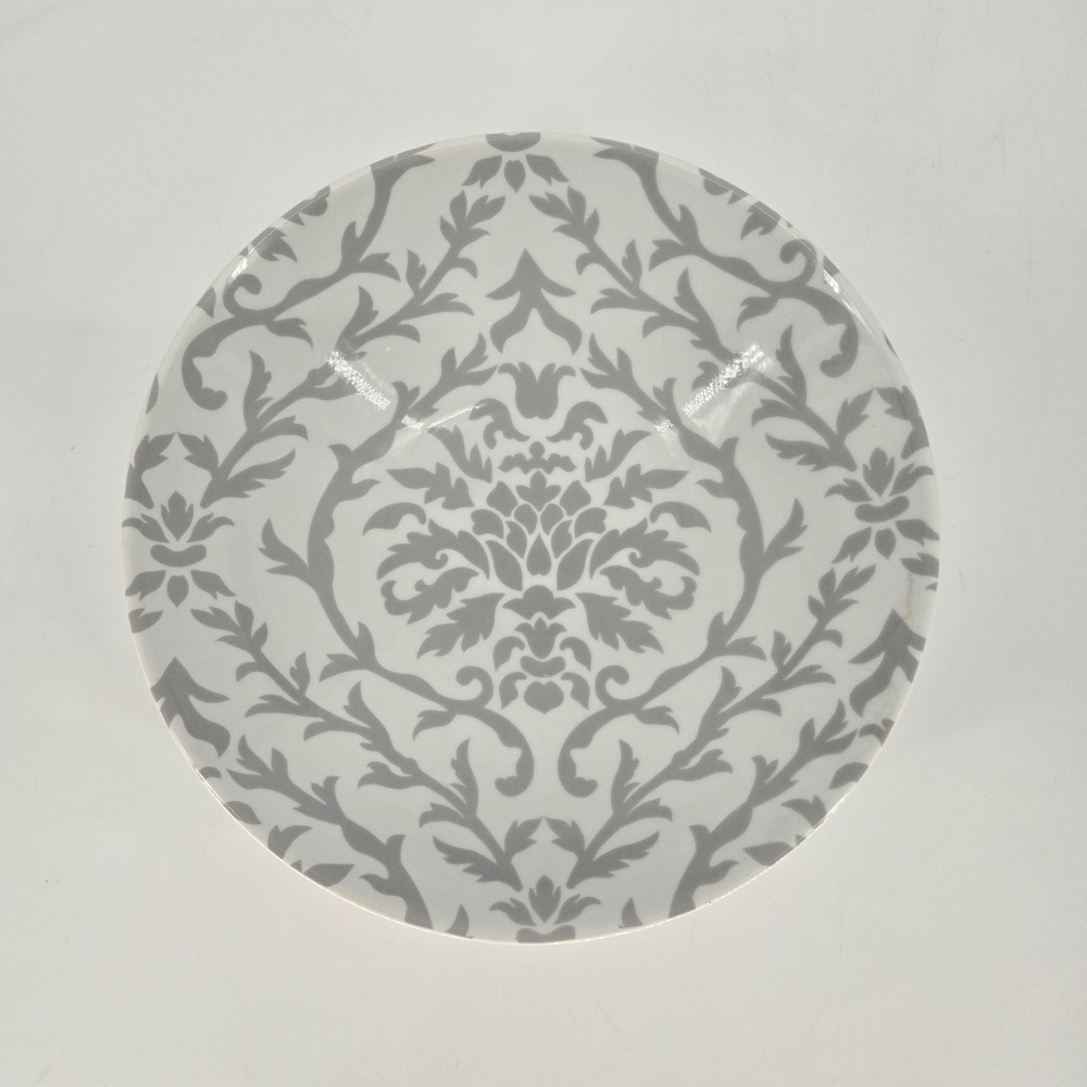 Lands' End Gray White Damask Oval Serving Bowl Ceramic Microwave Dishwasher Safe